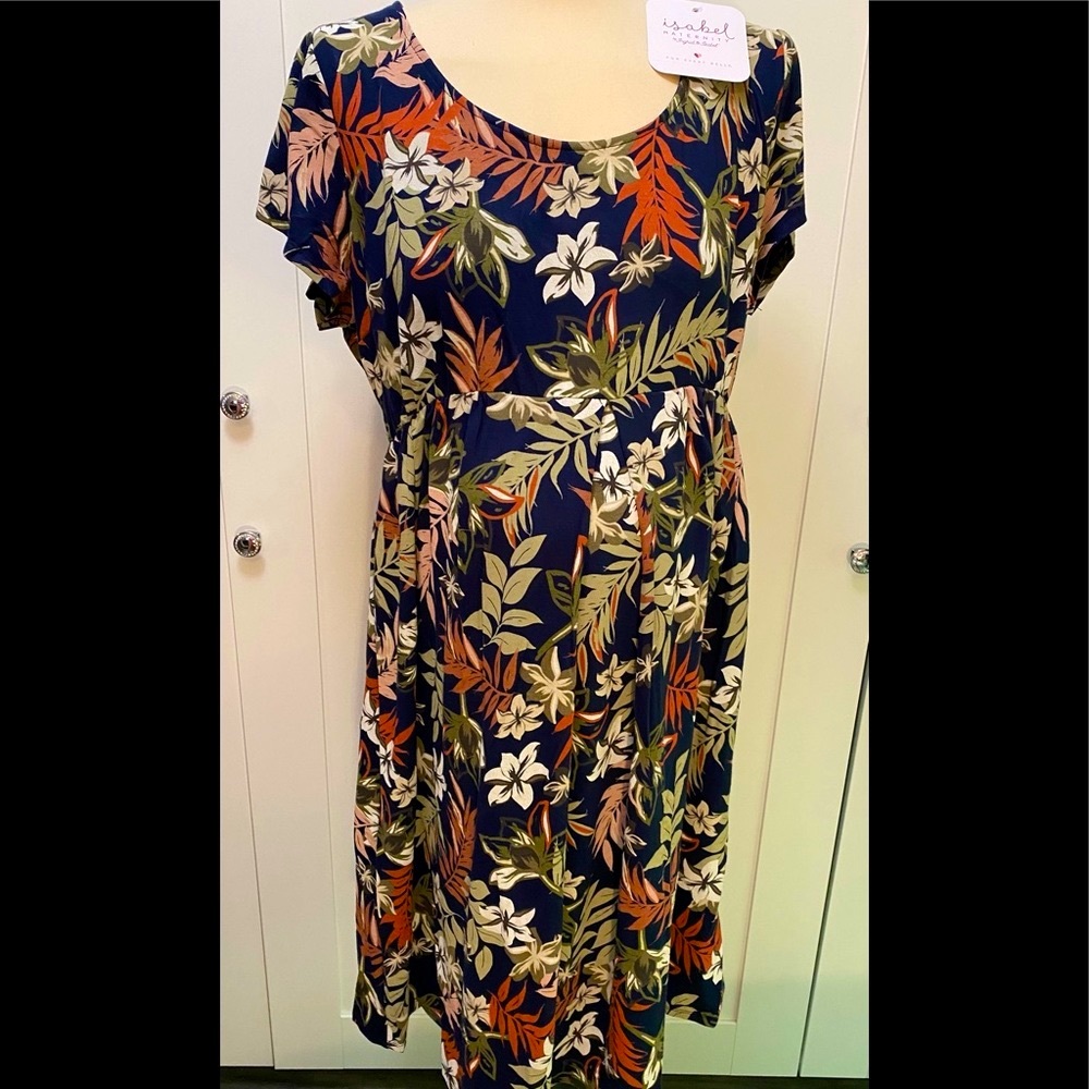 Floral Print Maternity Dress Pleated Front Short Sleeved Size XL NEW!